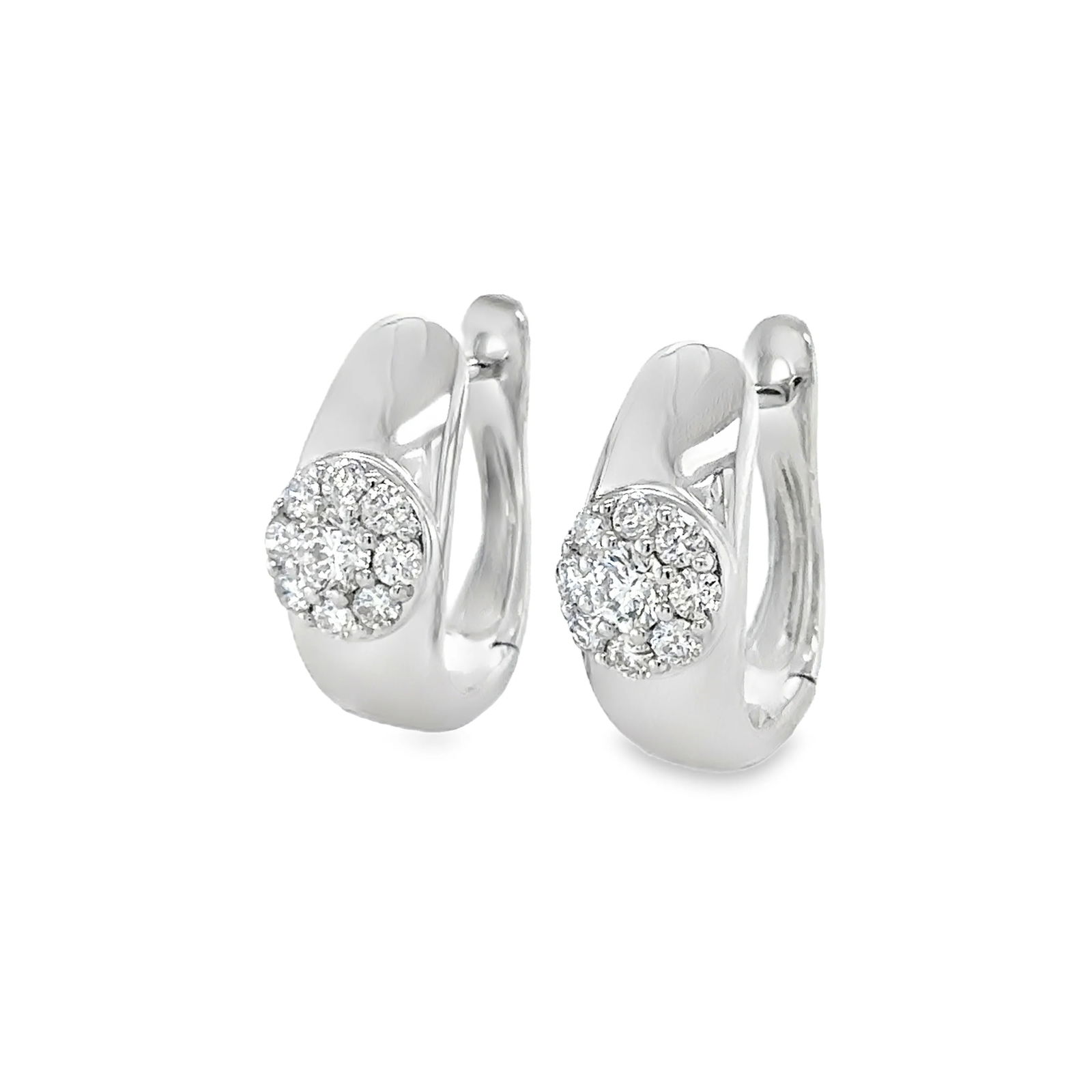14KT WHITE GOLD DIAMOND HOOP EARRING: 14KT WHITE GOLD DIAMOND HOOP EARRING14KT GOLD WT. APPROX. 3.10 GRAMSDIAMOND WT. APPROX. 0.60 CARATSIZE: APPROX. 16 X 13 MMWIDTH: 6 MM