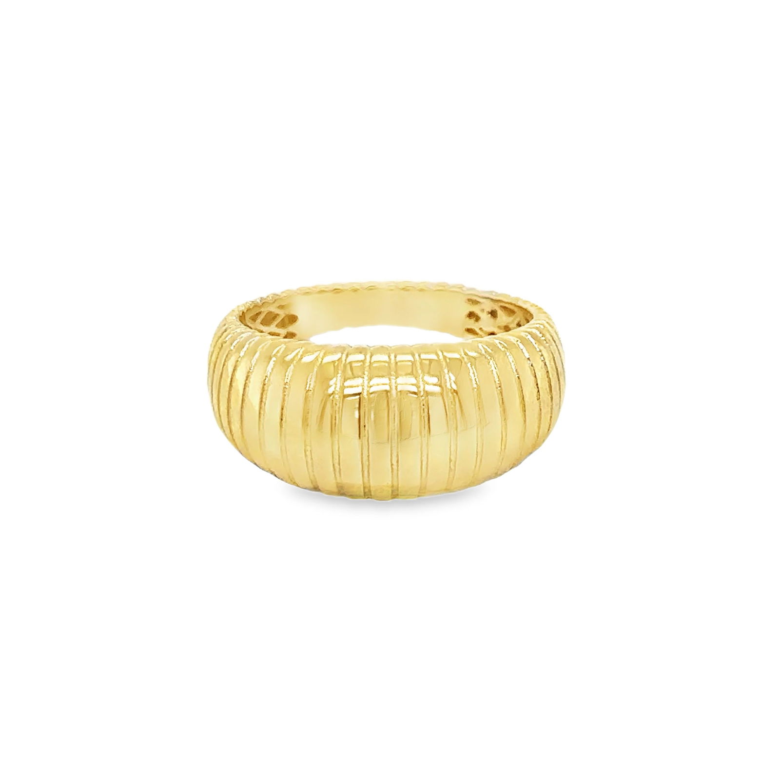 14KT YELLOW PLAIN GOLD RIDGED DONUT RING: 14KT YELLOW PLAIN GOLD RIDGED DONUT RING 14KT GOLD WT. APPROX. 4.80 GRAMWIDTH: 10 MMSIZE: 7