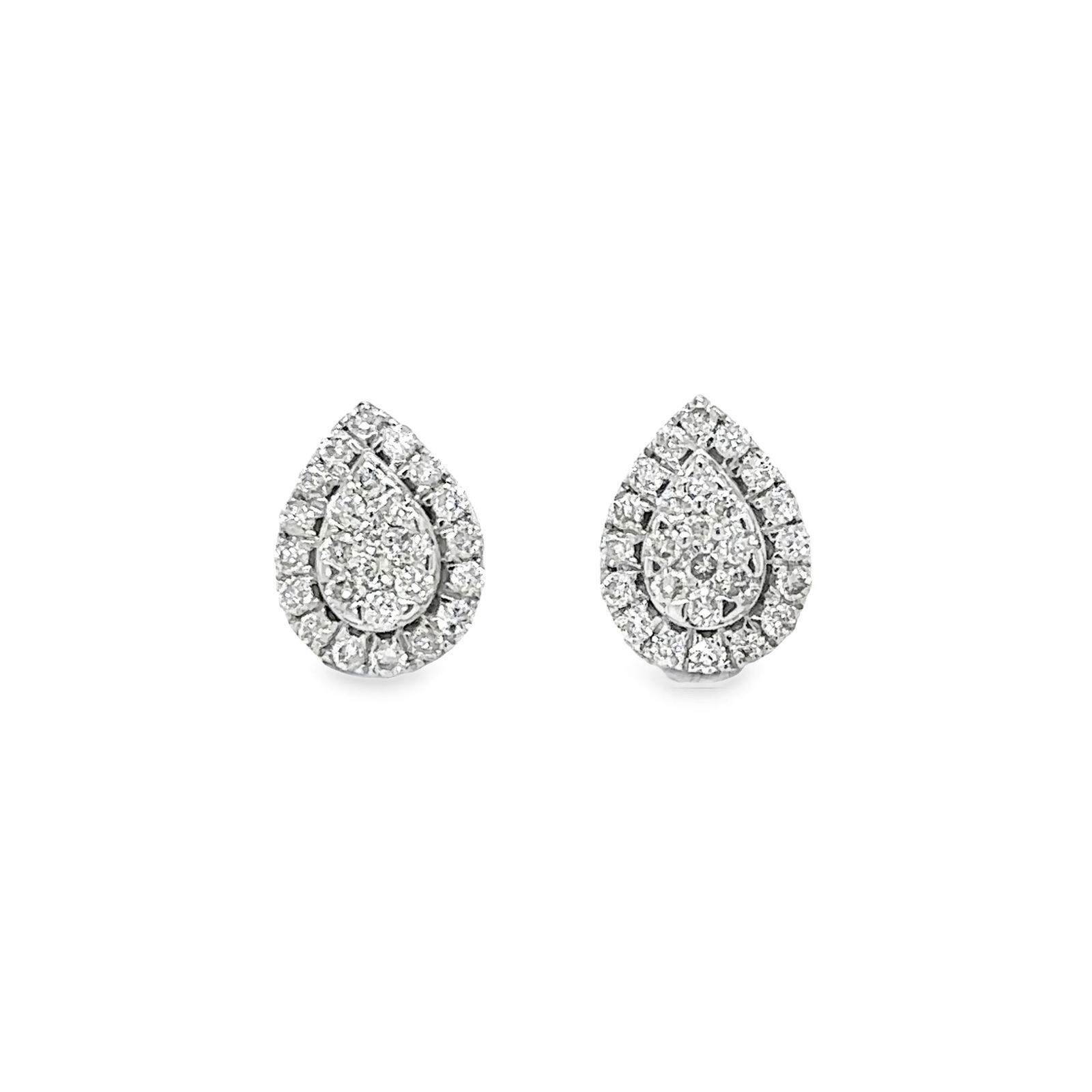 14KT WHITE GOLD DIAMOND PEAR SHAPE EARRING: 14KT WHITE GOLD DIAMOND PEAR SHAPE EARRING 14KT GOLD WT. APPROX. 1.33 GRAMSDIAMOND WT. APPROX. 0.37 CARAT/ 52 PCSSIZE APPROX. - 7 MM X 9 MM