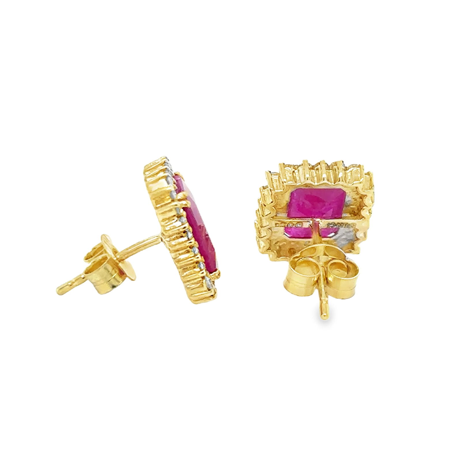 14KT YELLOW GOLD RUBY AND DIAMOND EARRING - 3
