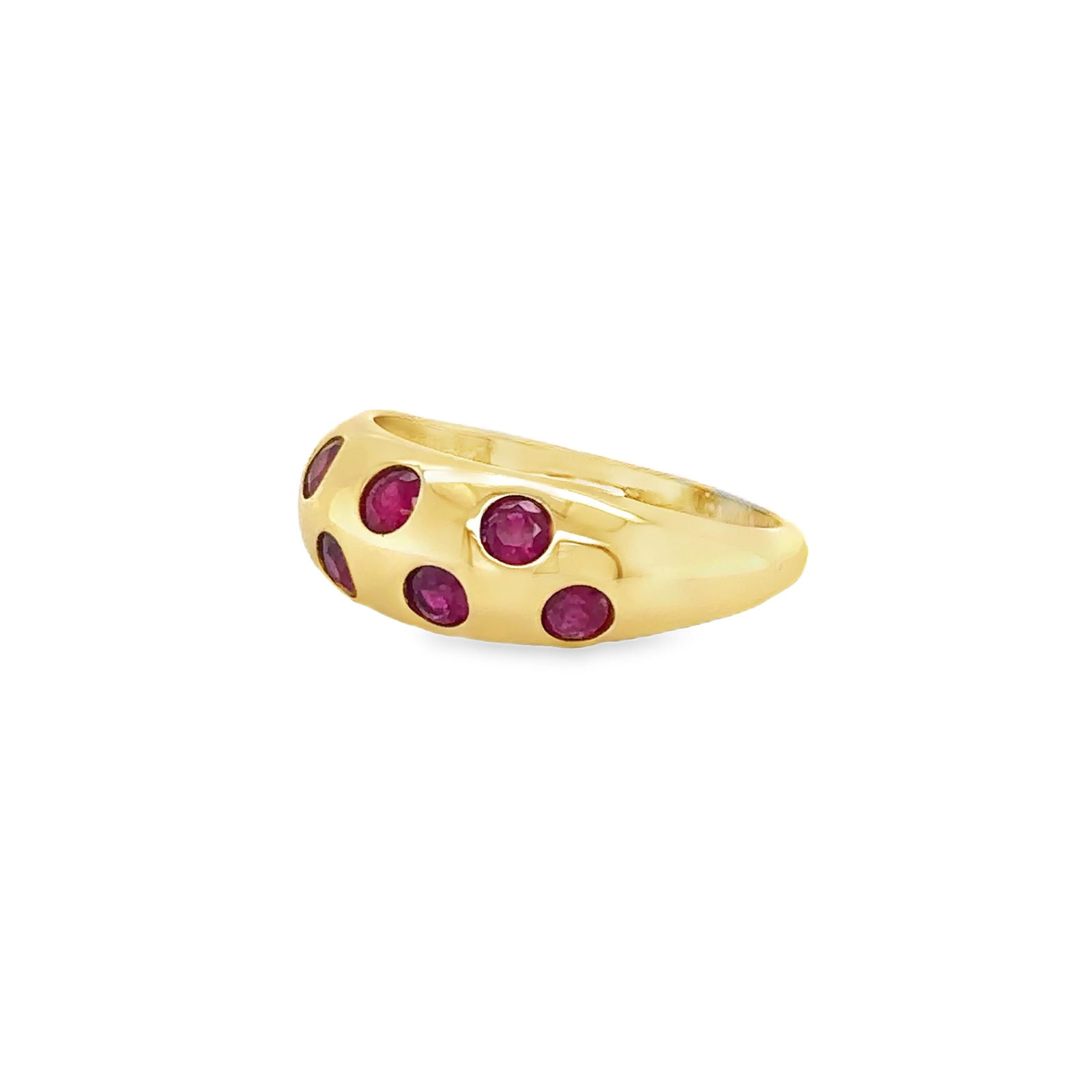 14KT YELLOW GOLD RUBY DONUT RING - 2