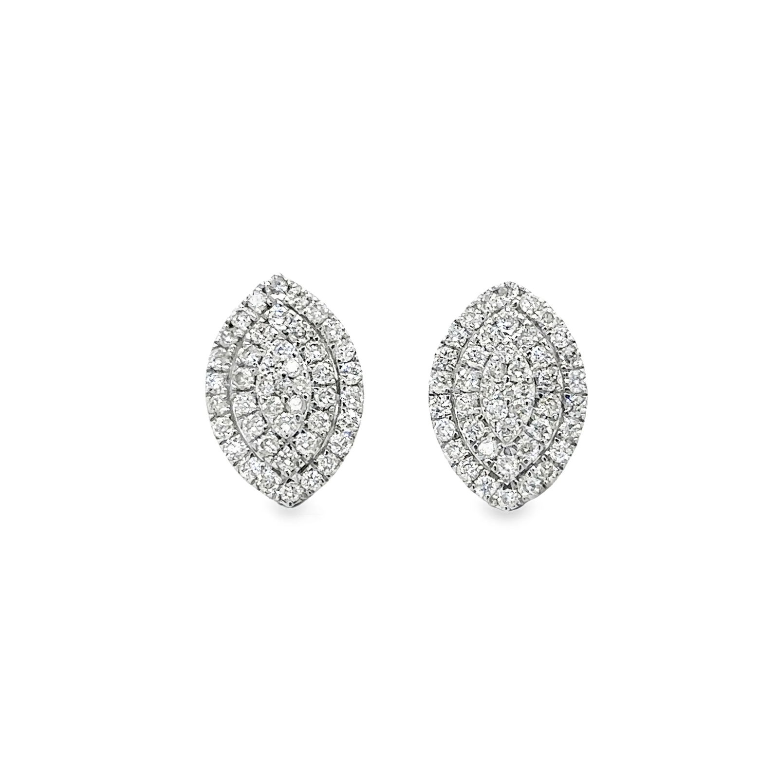 14KT WHITE GOLD DIAMOND EARRING STUDS: 14KT WHITE GOLD DIAMOND EARRING STUDS14KT GOLD WT. APPROX. 1.53 GRAMDIAMOND WT. APPROX. 0.50 CARAT/ 90 PCSSIZE APPROX. - 8 MM X 11 MM