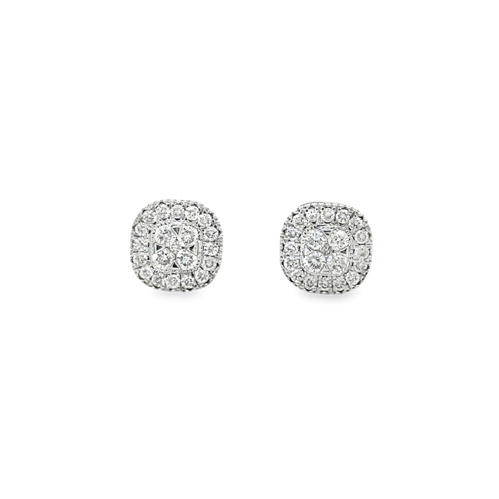14KT WHITE GOLD DIAMOND SQUARE EARRING: 14KT WHITE GOLD DIAMOND EARRING14KT GOLD WT. APPROX. 1.36 GRAMSDIAMOND WT. APPROX. 0.37 CARAT/ 42 PCSSIZE APPROX. - 7 MM