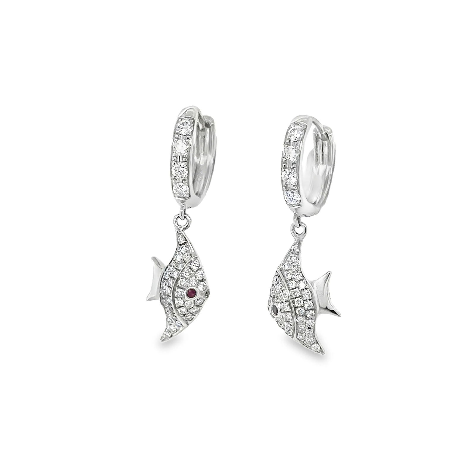 14KT WHITE GOLD DIAMOND AND RUBY DANGLING EARRING - 2