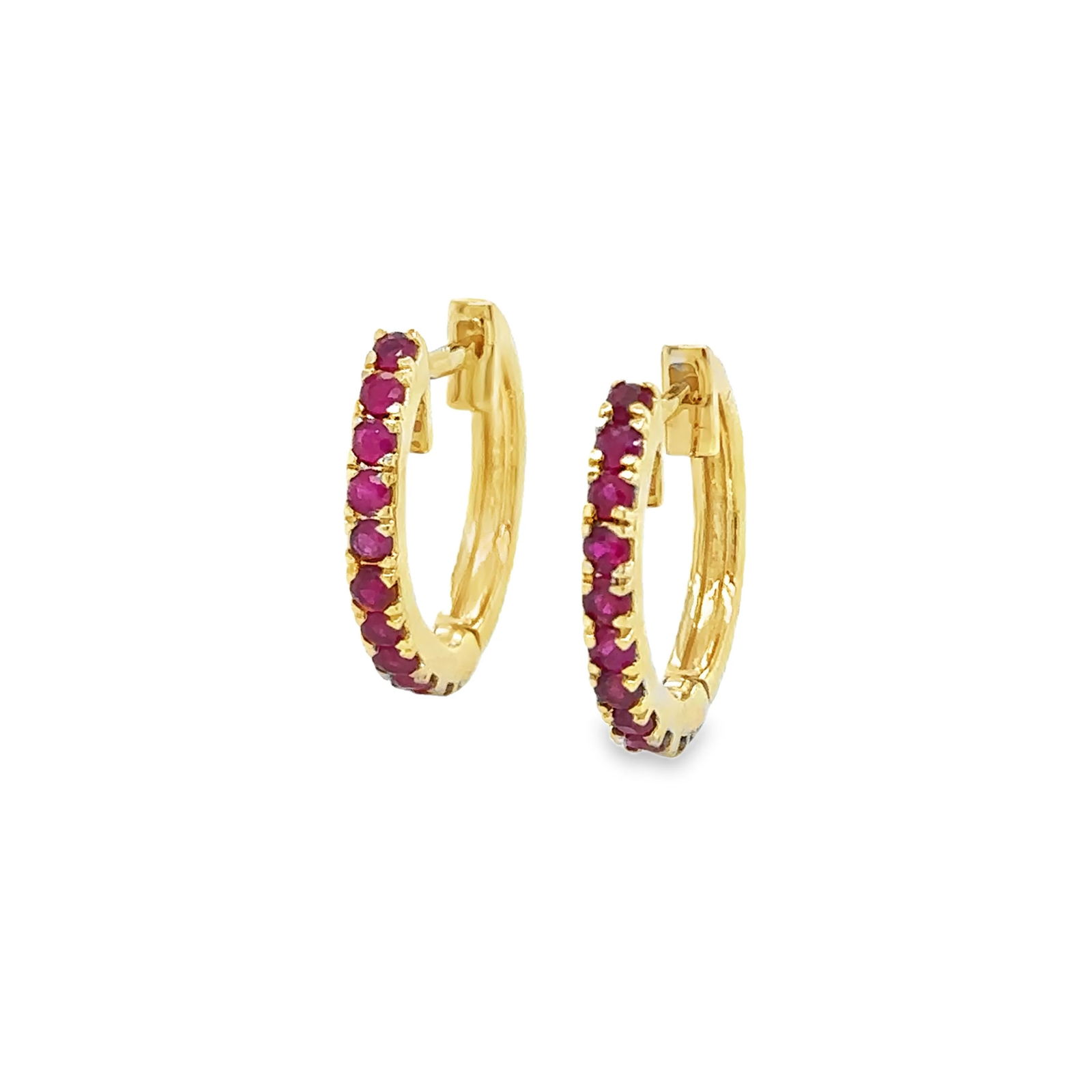 14KT YELLOW GOLD RUBY HUGGIES EARRING (1 of 3)