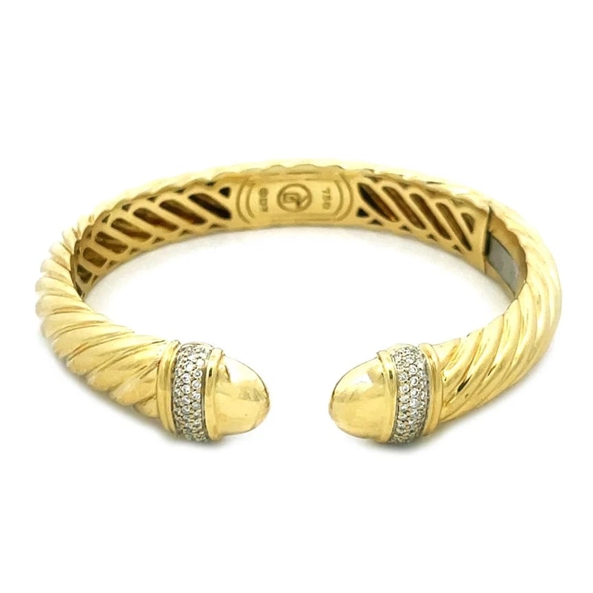David Yurman Gold Cuff Bracelet Diamond 18k Yellow Wide Cable Flex Band (1 of 6)