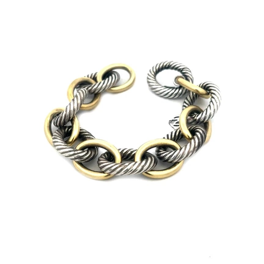 David Yurman Gold Silver Bracelet 18k Yellow Cable Style Links (1 of 5)