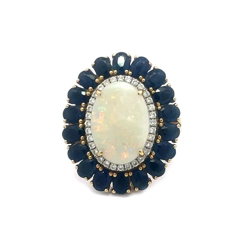 Opal Diamond Gold Ring 18k Yellow Gemstone Cocktail Style Oval (1 of 6)