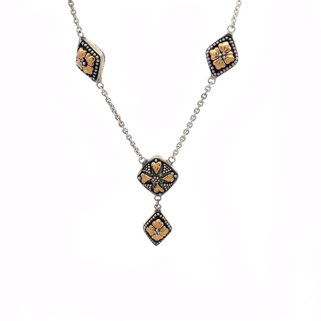 John Hardy Lavalier Necklace Gold Silver 18k Station Flower Motif (1 of 6)