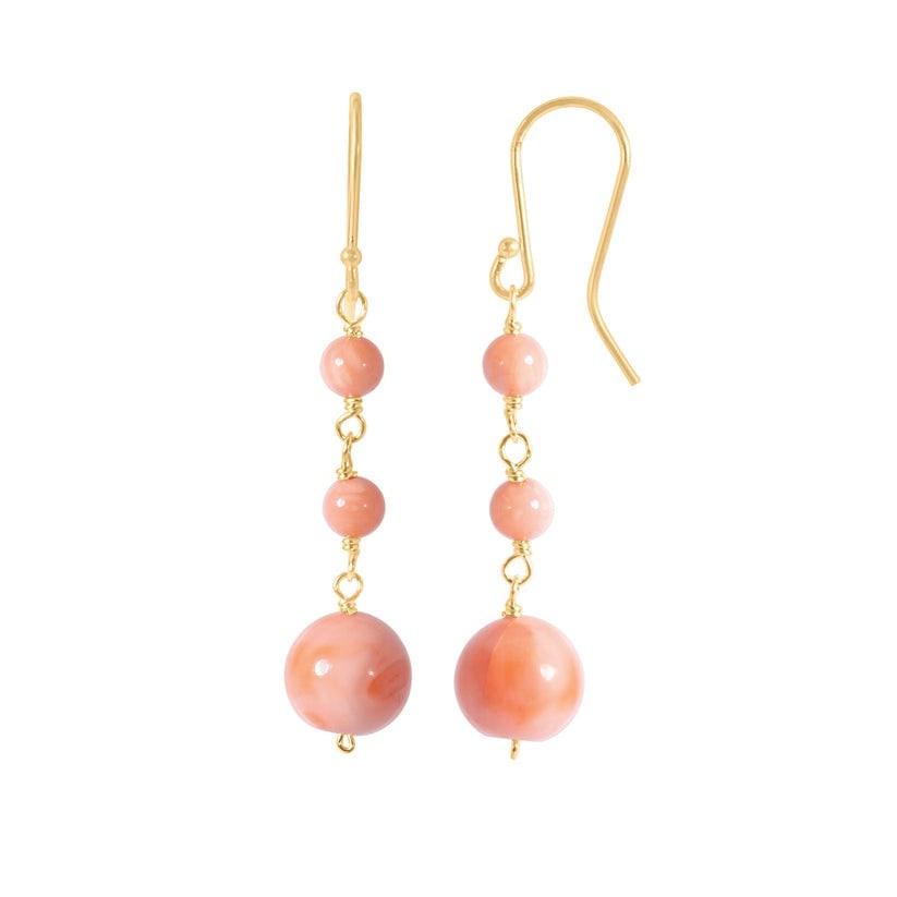 14k Pink Coral Hook Earring: High-polished 14-karat yellow gold hook earring perfectly set with Pink Coral beads. Sensitive-skin friendly and won't tarnish.Exceptional Gemstones, Each gemstone is carefully selected and cut by han