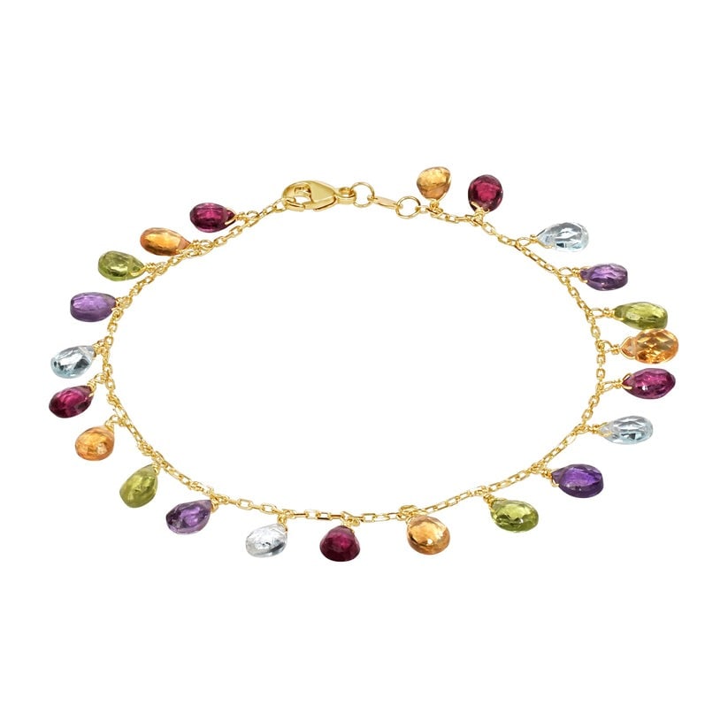 14k Garnet, Citrine, Peridot, Amethyst, and Blue Topaz Bracelet: High-polished 14-karat yellow gold bracelet perfectly set set with Citrine, Garnet, Blue Topaz, Peridot, and Amethyst. Sensitive-skin friendly and won't tarnish.Exceptional Gemstones, Each gemstone is