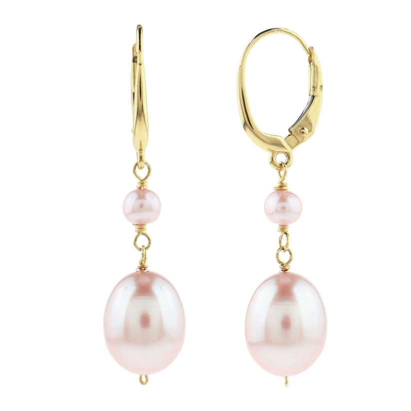 14k Pink Freshwater Pearl Round Leverback Earring: High-polished 14-karat yellow gold round leverback earring perfectly set with Pink Freshwater Pearl. Sensitive-skin friendly and won't tarnishExceptional Pearls, All of our pearls are freshwater hand-