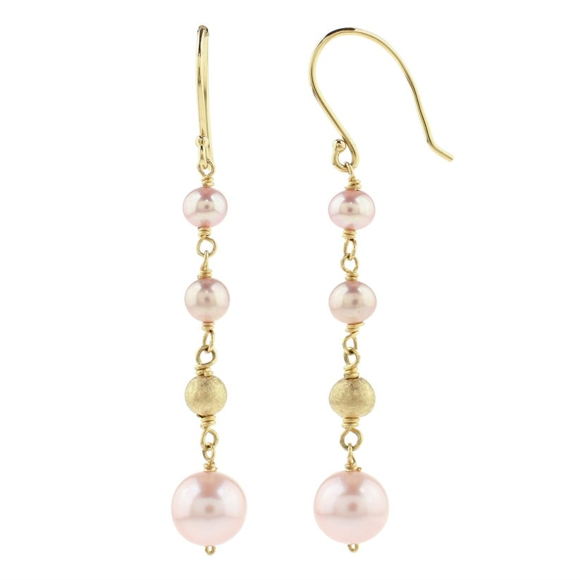 14k Pink Freshwater Pearl Link Hook Dangle Earring: High-polished 14-karat yellow gold hook dangle earring perfectly set with linked Pink Freshwater Pearl. Sensitive-skin friendly and won't tarnishExceptional Pearls, All of our pearls are freshwater ha