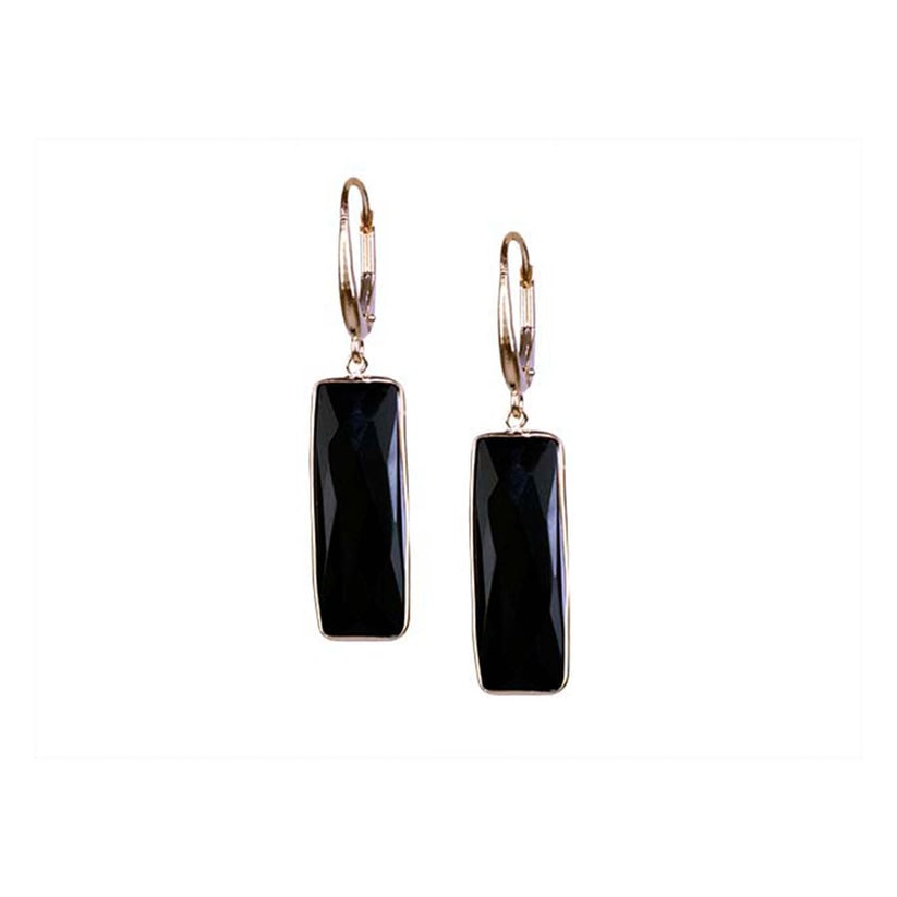14k Black Onyx Rectangle Bezel Leverback Earring: High-polished 14-karat yellow gold leverback earrings perfectly set with rectangle bezel faceted Black Onyx. Sensitive-skin friendly and won't tarnish.Exceptional Gemstones, Each gemstone is carefully