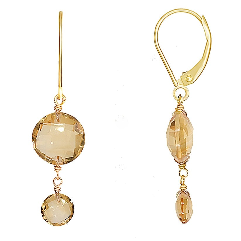 14k Citrine Double Coin Leverback Earring: Experience elegance with our 14k Citrine Double Coin Leverback Earrings. Crafted with 14k yellow gold and featuring stunning citrine stones, these earrings will add a touch of luxury to any outfit. Th