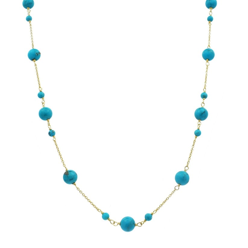 14k Turquoise Station Necklace: High-polished 14-karat yellow gold station necklace perfectly set with Turquoise beads. Sensitive-skin friendly and won't tarnish.Exceptional Gemstones, Each gemstone is exclusively selected and cut b