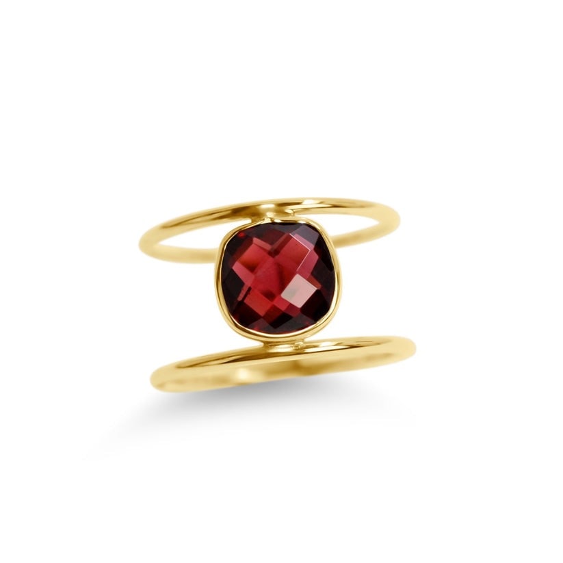 14k Faceted Garnet Square Bezel Ring: High-polished 14-karat yellow gold square bezel ring perfectly set with Garnet. Sensitive-skin friendly and won't tarnish.Exceptional Gemstones, Each gemstone is exclusively selected and cut by hand.