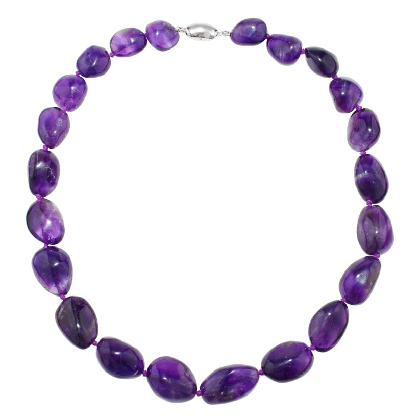 Sterling Silver Amethyst Nugget Necklace 18": High-polished Sterling Silver station necklace perfectly set with nugget shaped Amethyst. Sensitive-skin friendly and won't tarnish.Exceptional Gemstones, Each gemstone is exclusively selected and cut