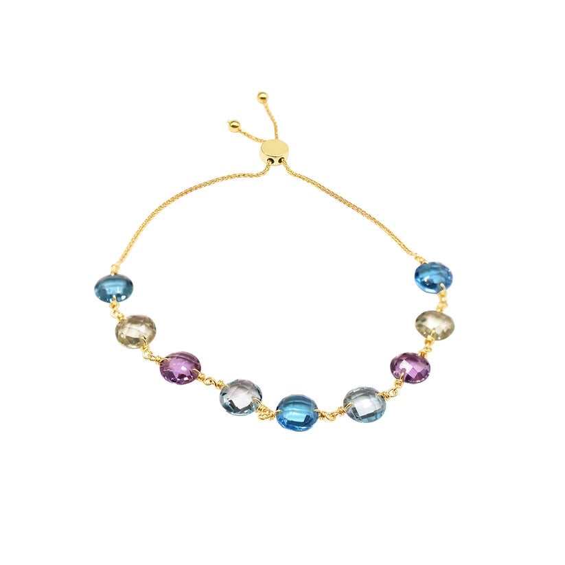 14k Multi Gemstone 8MM Coin Bolo Bracelet (1 of 1)