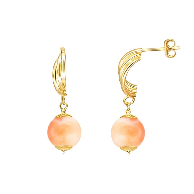14k Angel Skin Coral Single Bead Drop Earring: High-polished 14-karat yellow gold single bead drop earrings perfectly set with Angel Skin Coral. Sensitive-skin friendly and won't tarnish.Exceptional Gemstones, Each gemstone is carefully selected a