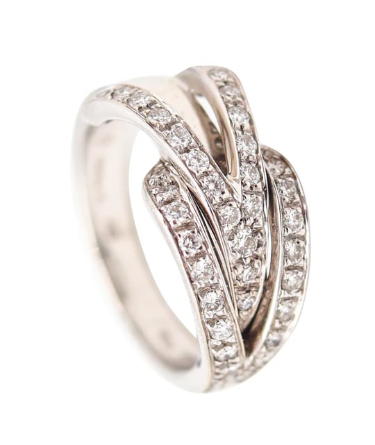 MARINA B. "Bvlgari" Milano Band Ring In 18Kt White Gold With VS Diamonds: Band ring designed by Marina B.This band-ring was created in Milano Italy by the jewelry house of Marina B., back in the 2000 and 2010. The beautiful ring has been masterfully crafted in solid white g