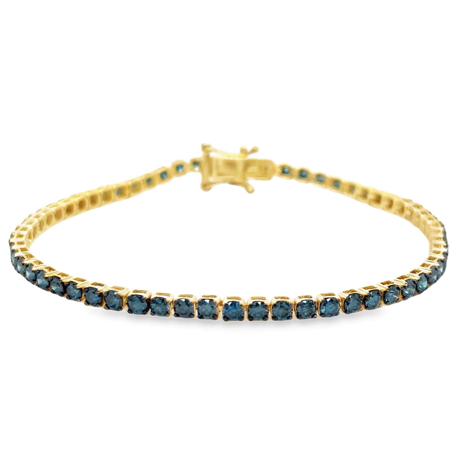 14KT GOLD BLUE DIAMONDS TENNIS BRACELET 3.00 CTS: 14KT GOLD BLUE DIAMONDS TENNIS BRACELET 7"14KT GOLD WT. APPROX. 6.00 GRAMDIAMOND WT. APPROX. 3.00 CARAT / 61 PCSSIZE APPROX. - 2.75 MM (WITH MOUNTING)