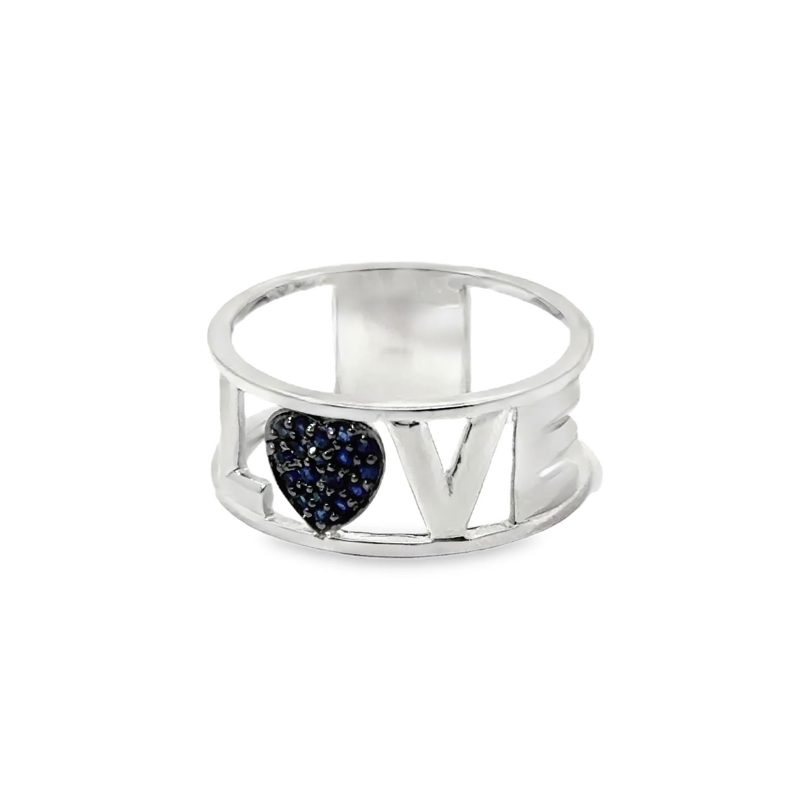 18KT GOLD BLUE SAPPHIRE LOVE RING: 18KT WHITE GOLD BLUE SAPPHIRE LOVE RING18KT GOLD WT. APPROX. 3.89 GRAMBLUE SAPPHIRE WT. APPROX. 0.15 CT / 18 PCSSIZE 7
