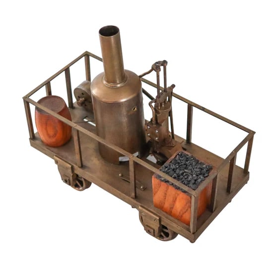 STEAM ENGINE 1880 Tom Thumb Patent Scale Model Car With Wheels Polished Brass: An antique Tom-Thumb steam engine model designed by Peter Cooper.This is a superb antique scale model created in America of the Tom-Thumb steam locomotive. The original model was designed by Peter Coo