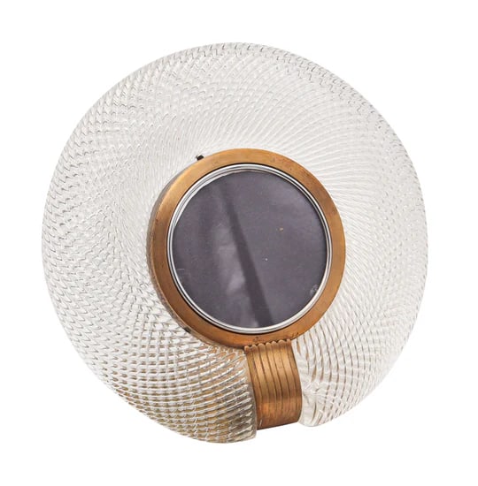 BAROVIER & TOSO 1935 Art Deco Round Torchon Picture Frame In Art-Glass & Bronze: An art glass and bronze picture frame designed by Barovier & Toso.This is a very rare and amazing Torchon round picture frame created in Murano Venice by Barovier & Toso. The picture frame was made du