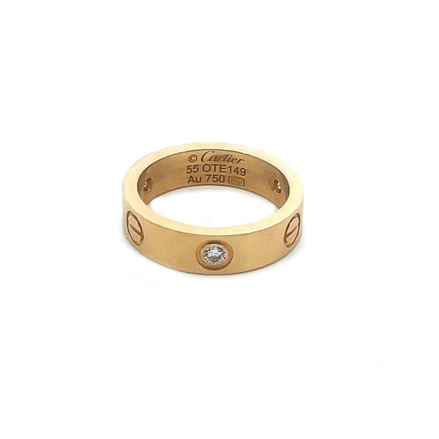 Cartier Love 3 Diamond Gold Ring 18k Yellow Screw Motif band Cert Pouch Size 55: From the Classic Love Collection by Cartier this luxurious popular ring is crafted from 18k yellow gold featuring the alternating screw motifs with 3 bezel set diamonds around the band, it is signed b