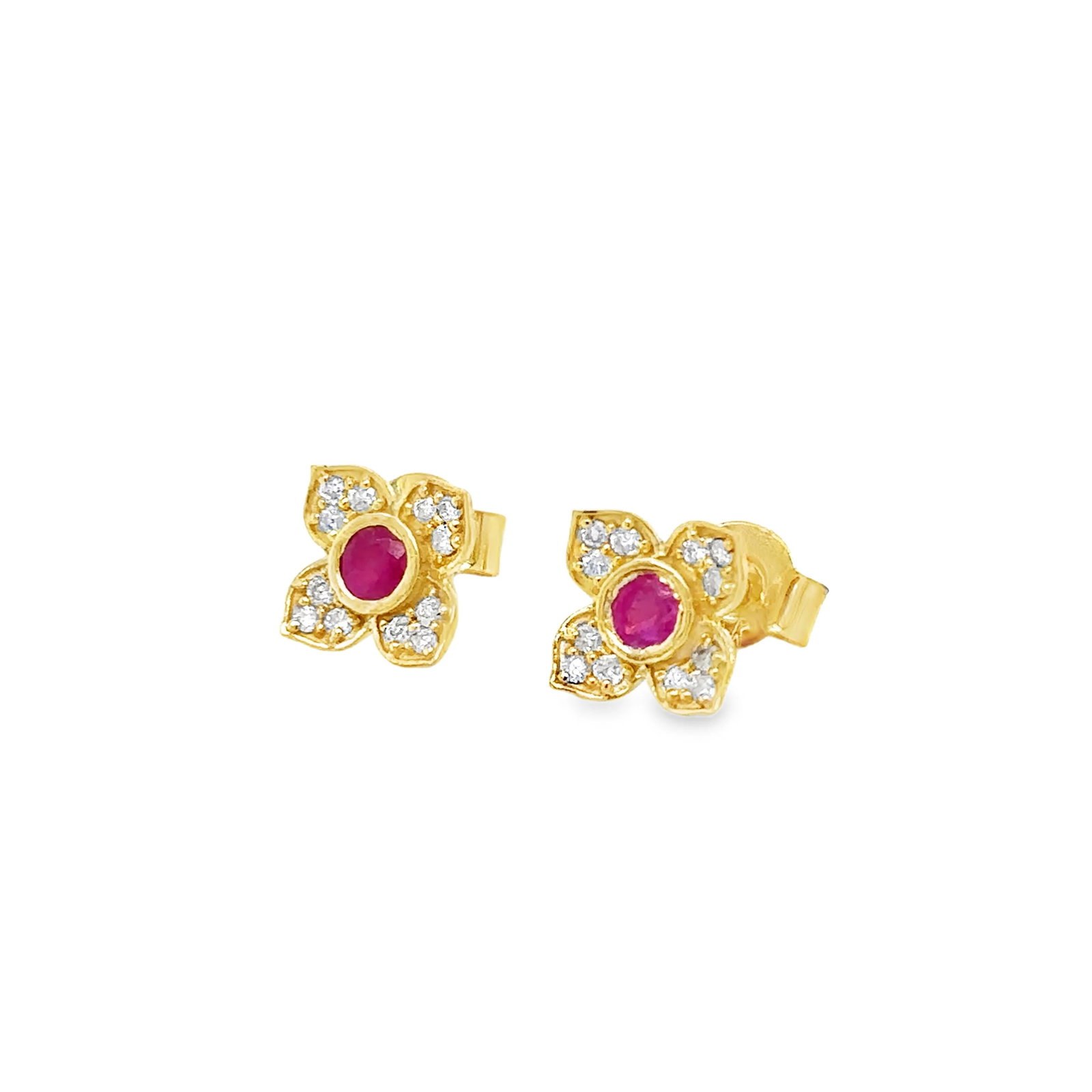 14KT GOLD RUBY FLOWER EARRING (1 of 3)