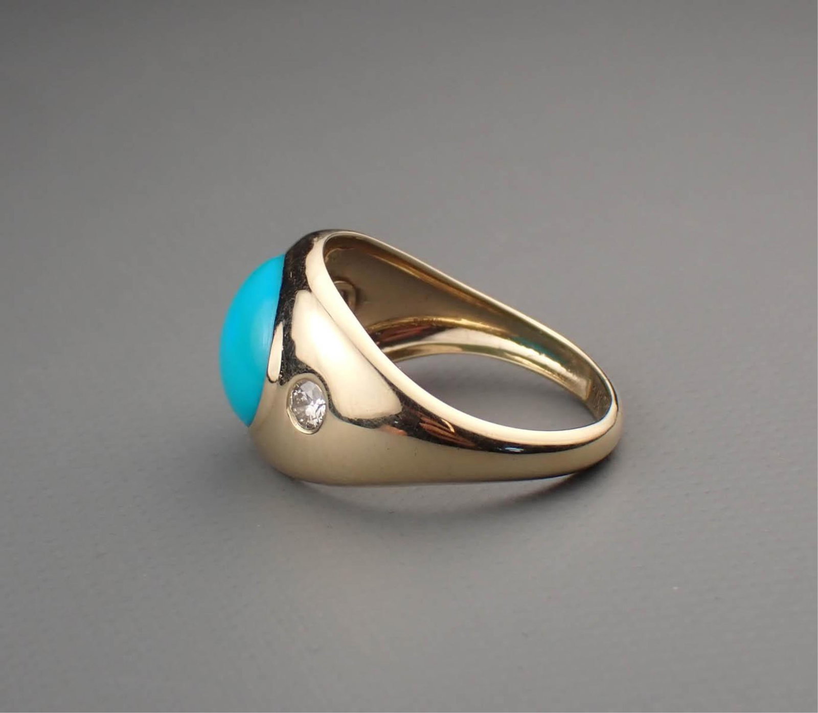 TURQUOISE, DIAMOND & 14K YELLOW GOLD RING - 2