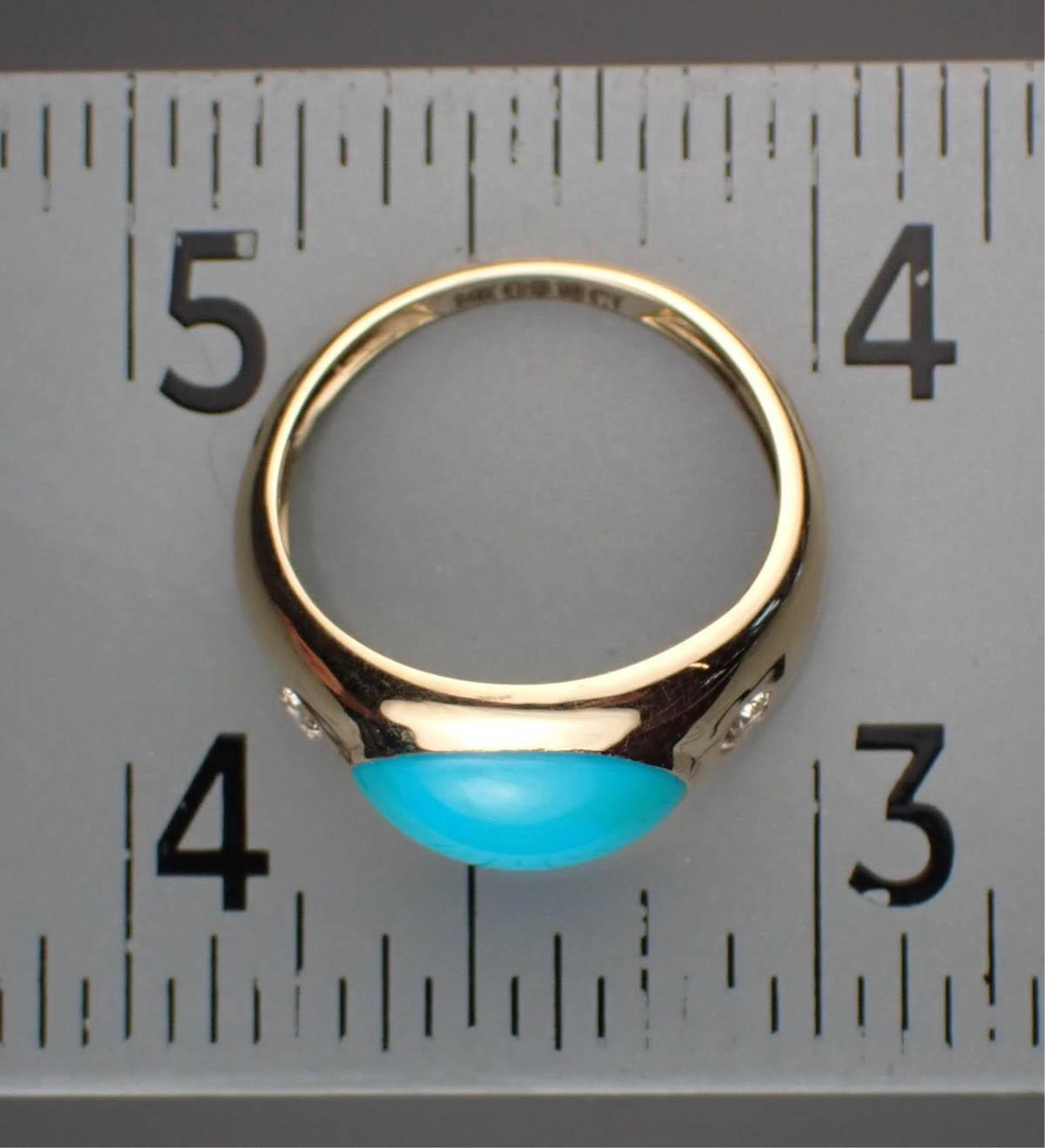 TURQUOISE, DIAMOND & 14K YELLOW GOLD RING - 3
