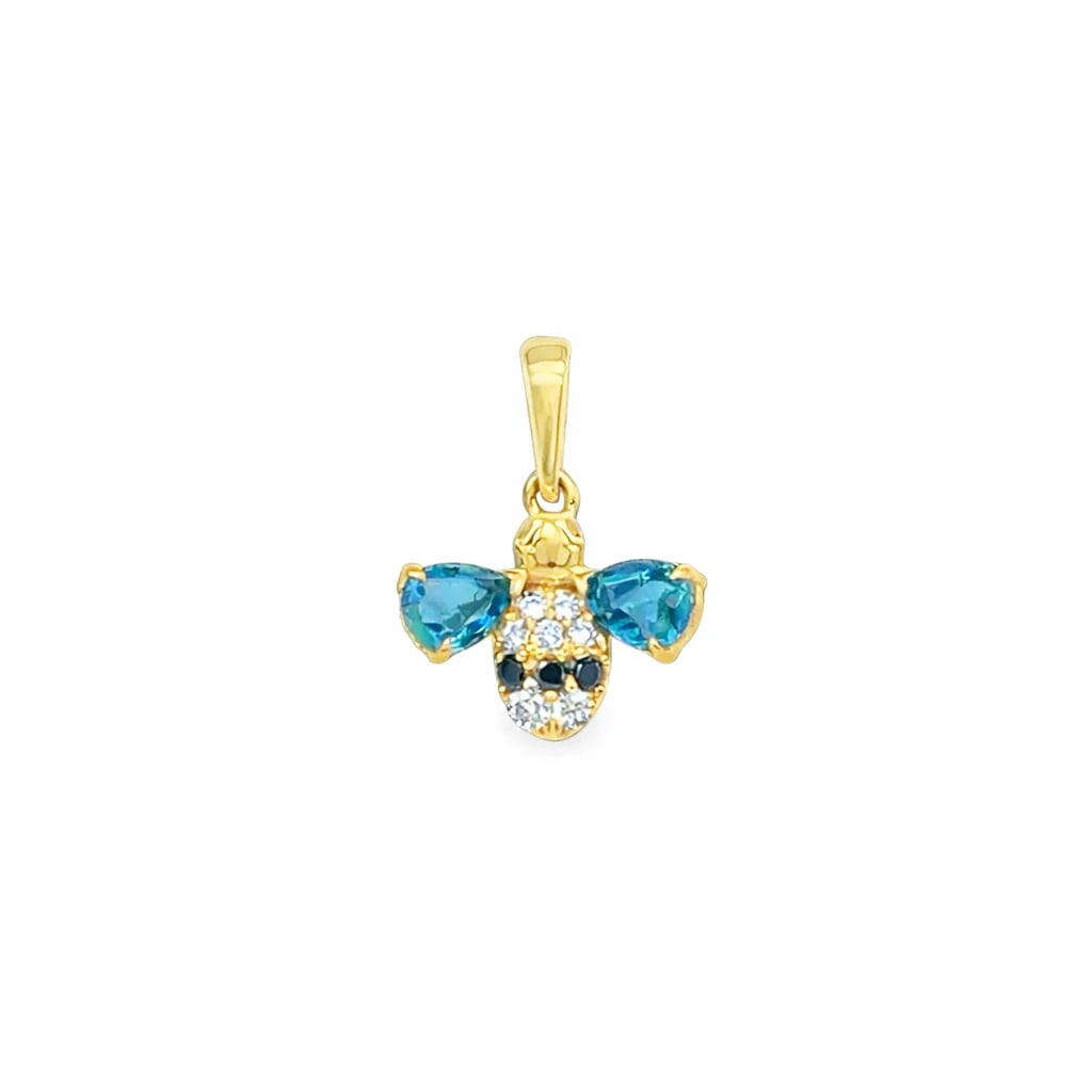14KT YELLOW GOLD BLUE SAPPHIRE AND DIAMONDS BEE PENDANT (1 of 3)