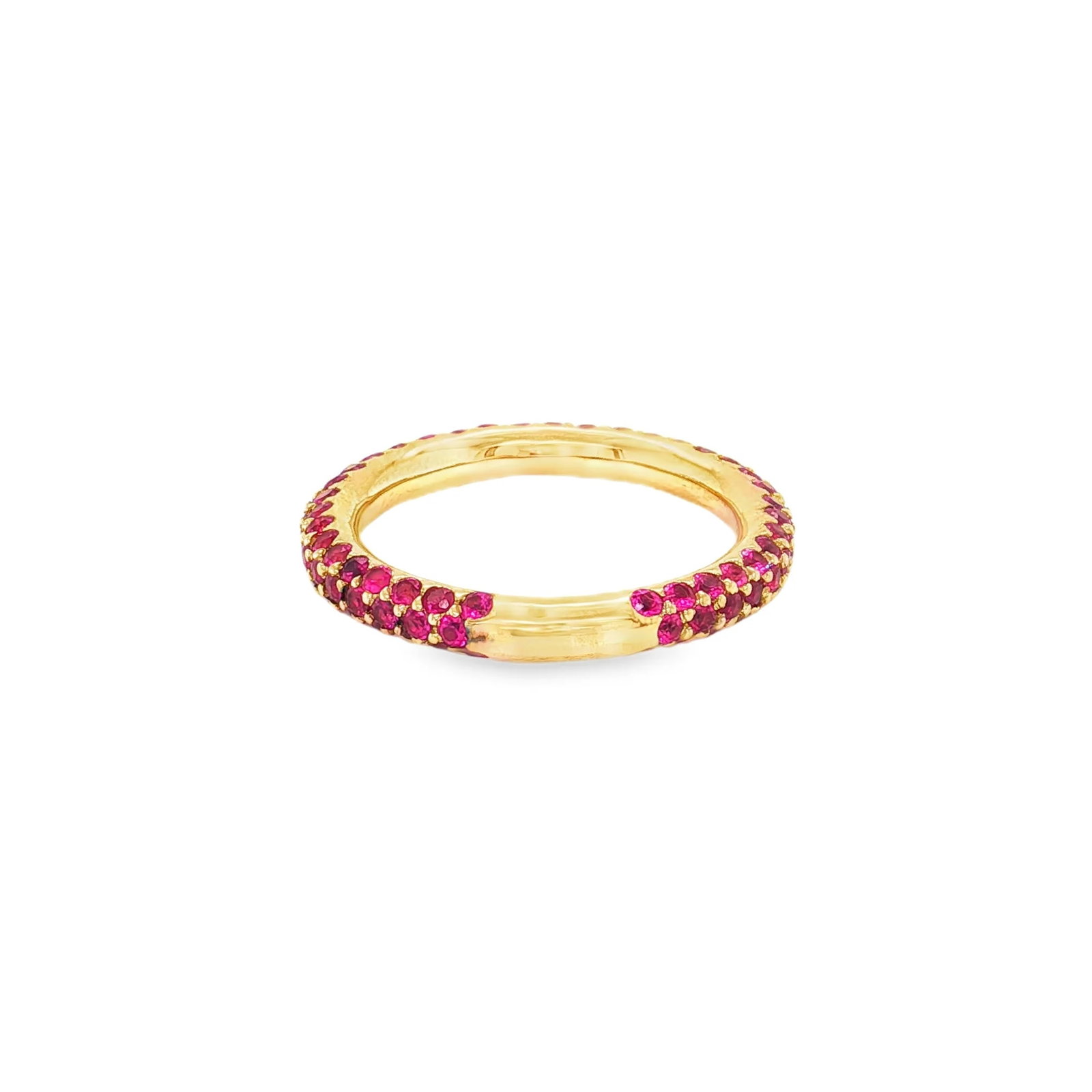 18KT GOLD RUBY RING: 18KT GOLD RUBY ETERNITY RING 18KT GOLD WT. APPROX. 2.93 GRAMRUBYWT. APPROX. 2.06 CT/ 107 PCSRING SIZE: 7