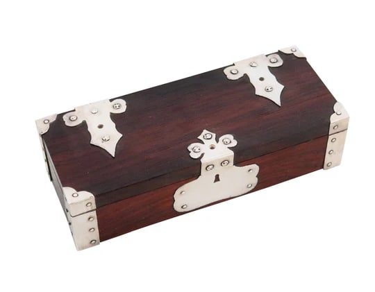 CARTIER 1950 Presentation Desk Box In Sterling Silver And Brown Wood In Box: A art & crafts desk box designed by Cartier.This is an amazing desk box created by the jewelry house of Cartier, back in the 1950. The box has been made in a rectangular shape, with art & craft patter