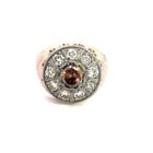 Diamond Gold Vintage Men's Ring 17k Two Tone Champagne White 2.10ct Round Top: This is a stunning vintage diamond ring, crafted from 17k rose and white gold, The round top of the ring has a 1 carat champagne-colored diamond in the center surrounded with sparkling white diamonds.