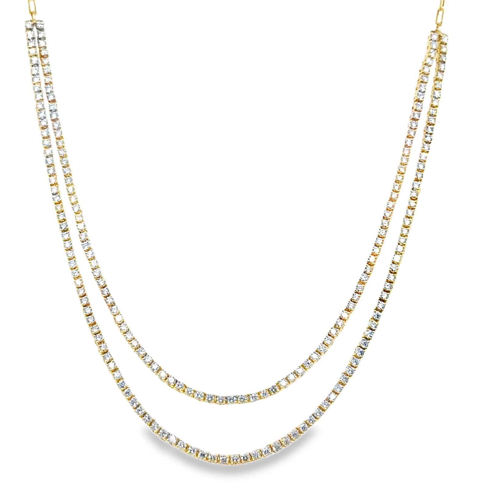 14KT YELLOW GOLD DIAMOND TWO LINE WITH PAPERCLIP CHAIN NECKLACE (1 of 4)