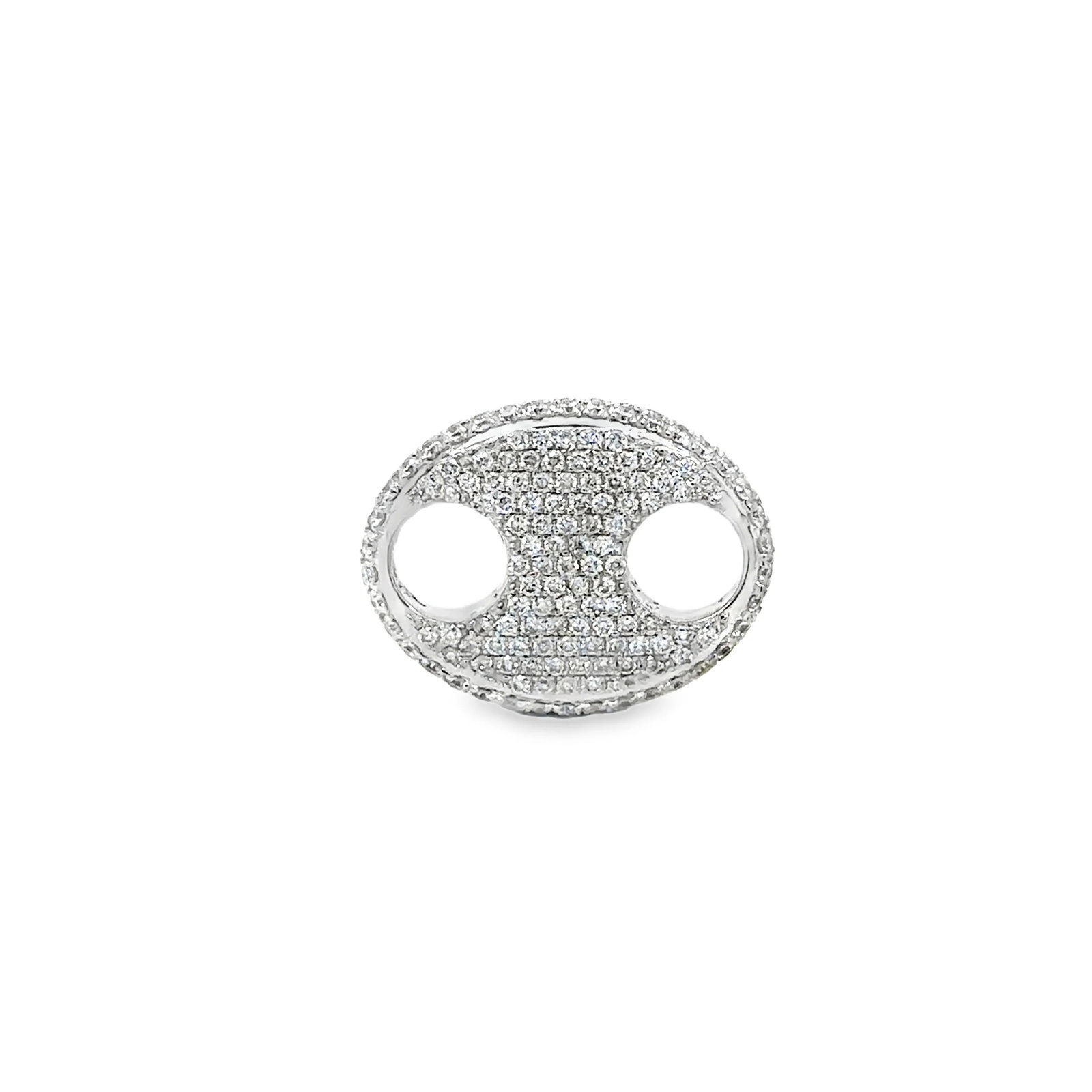 14K GOLD DIAMOND PUFF MARINER LINK: 14K WHITE GOLD DIAMOND PUFF MARINER LINK14KT GOLD WT. APPROX. 3.70 GRAMDIAMOND WT. APPROX. 0.84 CARAT / 266 PCSLOCK SIZE: 13 MM X 16.5 MM