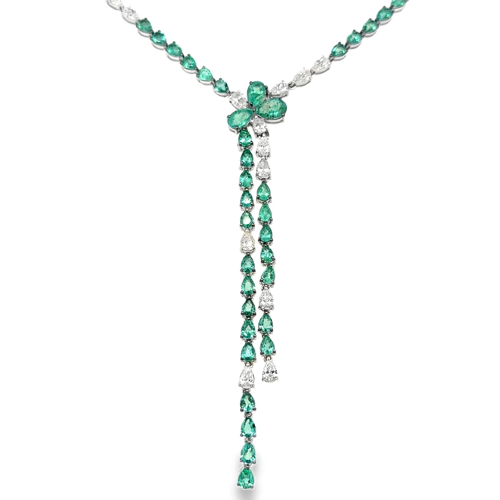 18KT WHITE GOLD EMERALD AND DIAMOND NECKLACE (1 of 3)