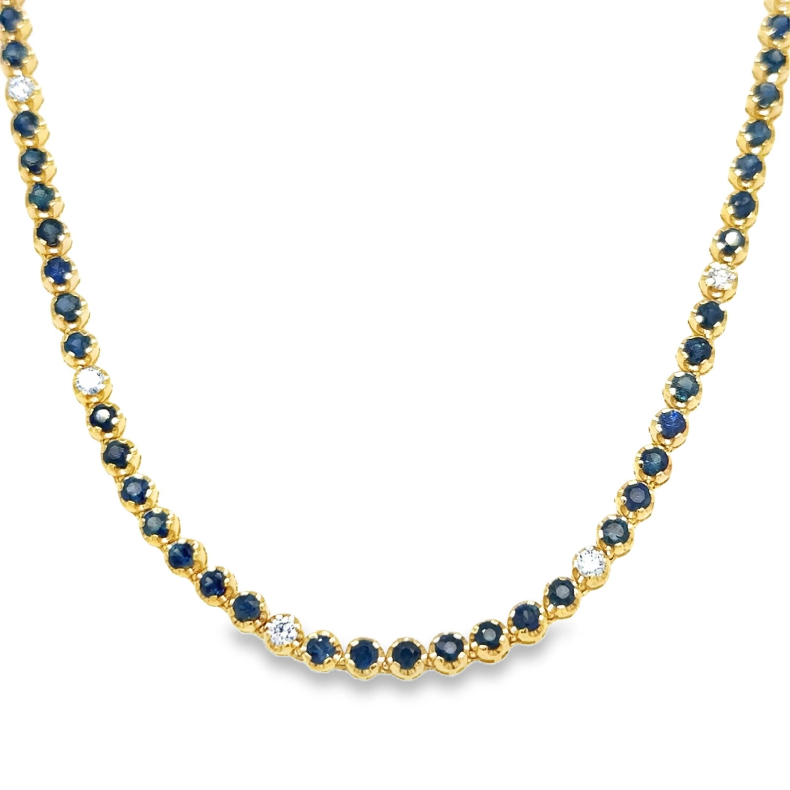 14KT GOLD BLUE SAPPHIRE AND DIAMOND TENNIS NECKLACE (1 of 2)