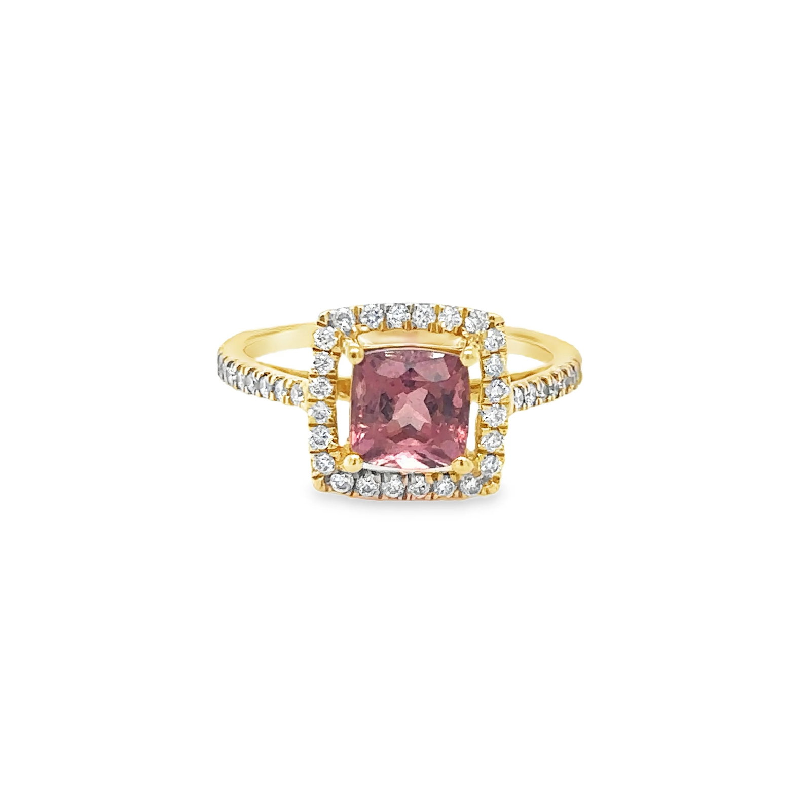 14KT YELLOW GOLD PINK TOURMALINE AND DIAMONDS RING (1 of 3)
