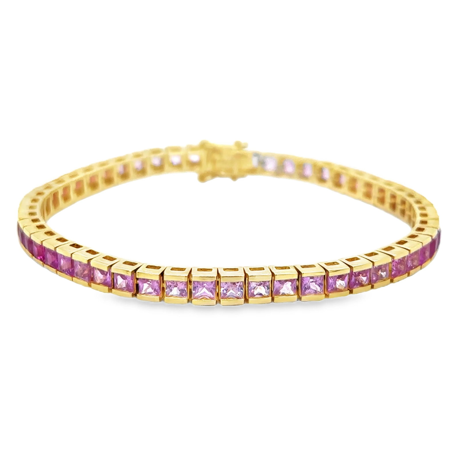 14KT YELLOW GOLD PINK SAPPHIRE BRACELET: 14KT YELLOW GOLD PINK SAPPHIRE BRACELET 7."14KT GOLD WT. APPROX. 14.96 GRAMPINK SAPPHIRE WT. APPROX. 9.80 CT / 52 PCS7" LONG