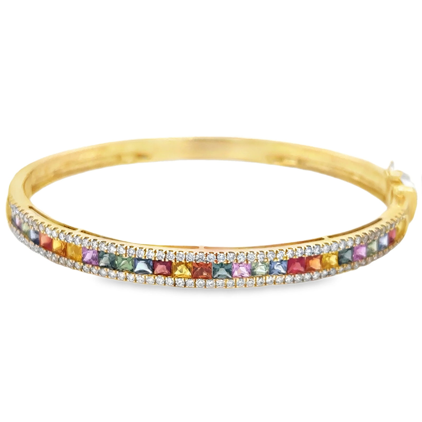 14KT YELLOW GOLD MULTI SAPPHIRE AND DIAMOND BRACELET: 14KT YELLOW GOLD MULTI SAPPHIRE BRACELET 8"14KT YELLOW GOLD DIAMOND AND MULTI SAPPHIRE BRACELET14KT GOLD WT. APPROX. 12.02 GRAMDIAMOND WT. APPROX. 1.04 CARATMULTI SAPPHIRE WT. APPROX. 3.09 CARATLENGTH