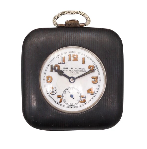 Travel foldable clock designed by Hall Du Voyage Paris.This is a beautiful and useful travel watch,: Travel foldable clock designed by Hall Du Voyage Paris.This is a beautiful and useful travel watch, created in Paris France in the early 20th century. The watch case is foldable and was crafted in ste