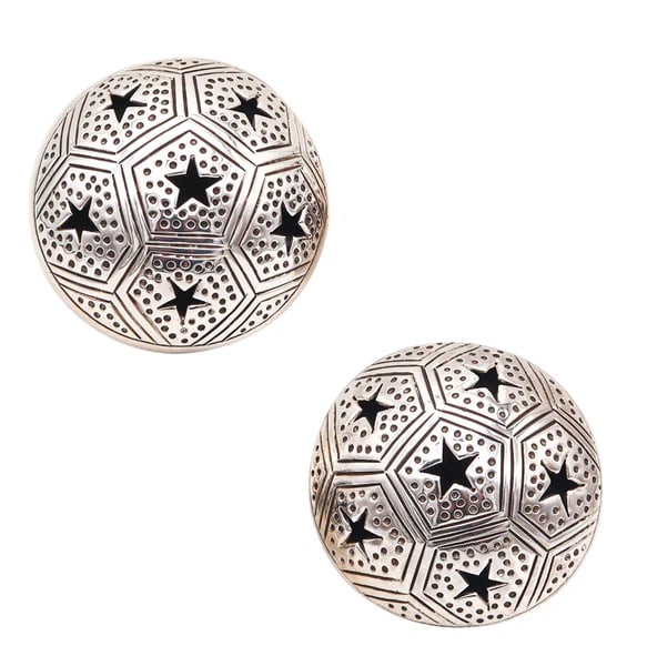 Pair of clips-on earrings designed by John Hardy.Beautiful and unusual pair of clips-on earrings,: Pair of clips-on earrings designed by John Hardy.Beautiful and unusual pair of clips-on earrings, created by the jeweler and designer Jonh Hardy. This pair has been crafted as a celestial dome with mu