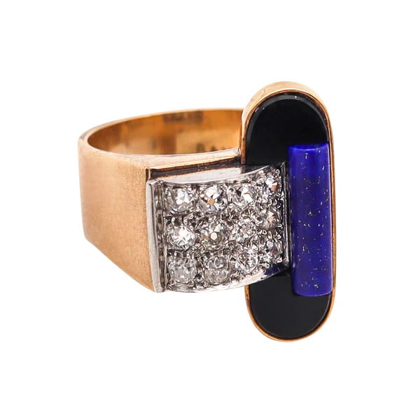 A geometric sculptural ring designed by Raymond Templier (1891-1968).This is an amazing and very: A geometric sculptural ring designed by Raymond Templier (1891-1968).This is an amazing and very rare sculptural ring, created in Paris France by the jewelry designer Raymond Templier, back in the 193
