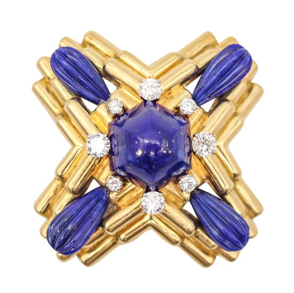 Jeweled Maltese pendant-brooch designed by Aldo Cipullo (1936-1984).This is a gorgeous convertible: Jeweled Maltese pendant-brooch designed by Aldo Cipullo (1936-1984).This is a gorgeous convertible pendant-brooch created in New York City by the jewelry designer Aldo Cipullo, back in early 1970. The