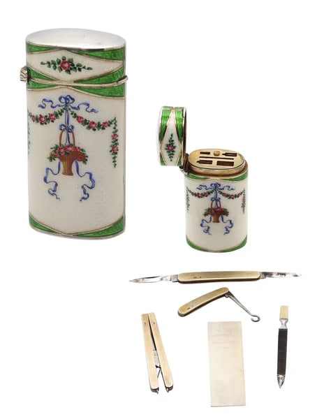 Enameled etui necessaire designed by Georg Adam Scheid (1837-1921).This is an extraordinary etui (1 of 4)