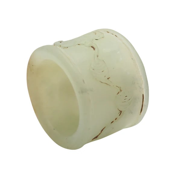 QING DYNASTY 1900 Antique Archer's Ring Carved In Translucent Jade (1 of 6)